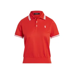 RLX Ralph Lauren Women's Tour Pique Golf Shirt - Bright Poppy/Ceramic White Winner Vibe AllDayComfort