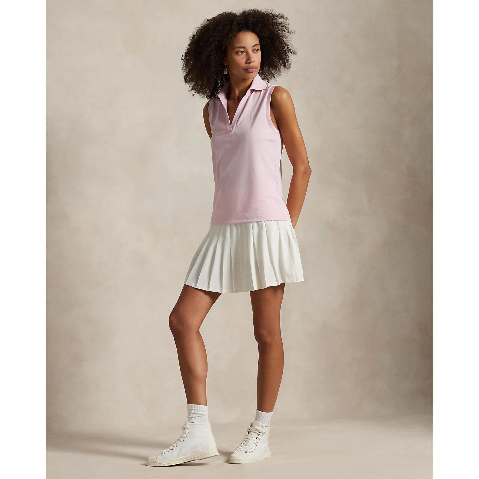 RLX Ralph Lauren Women's Tour Pique V-Neck Sleeveless Polo Shirt - Garden Pink AntiPilling Finish