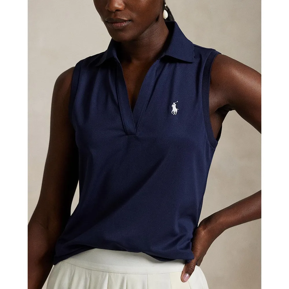 RLX Ralph Lauren Women's Tour Pique V-Neck Sleeveless Polo Shirt - Refined Navy SlipResistantWaistband