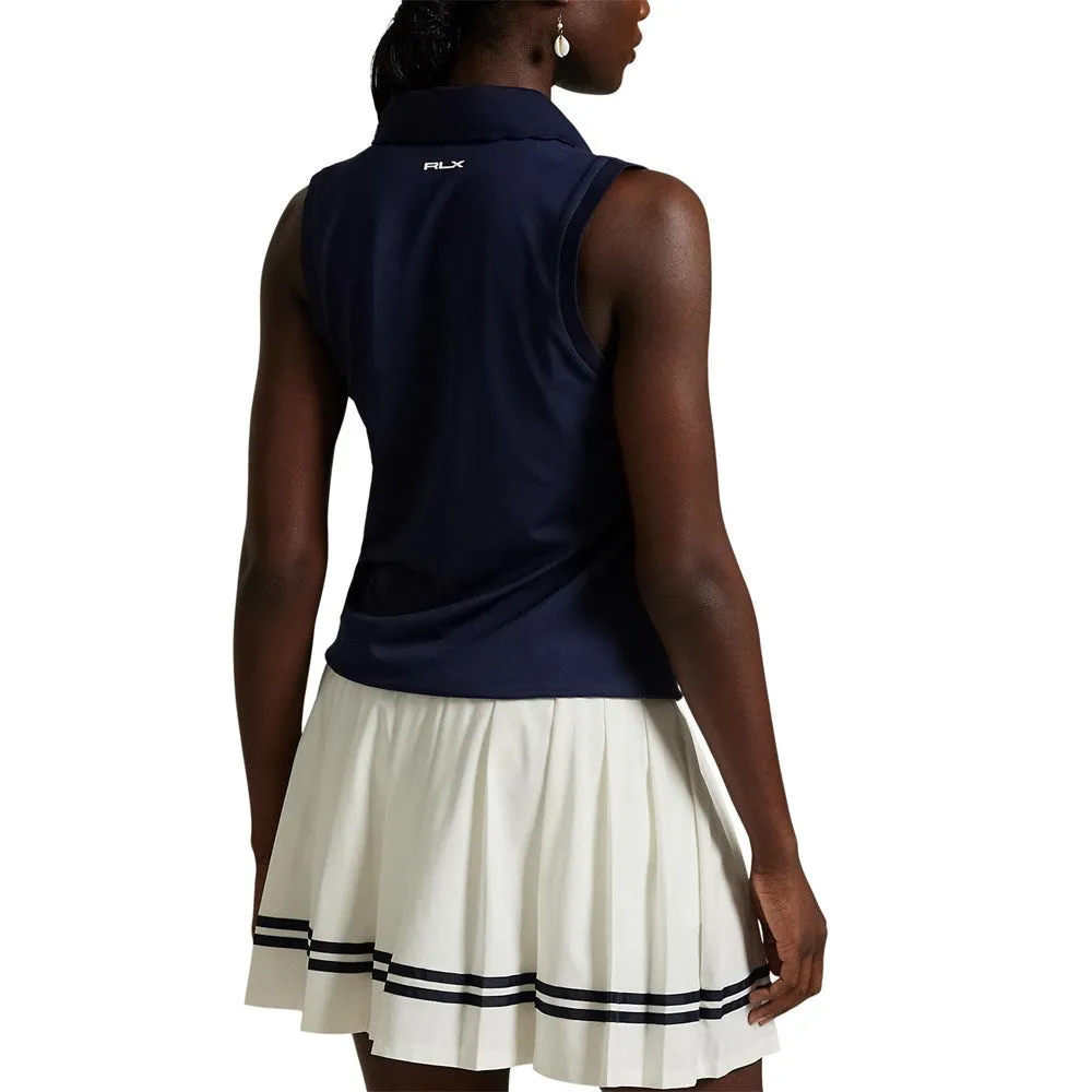 RLX Ralph Lauren Women's Tour Pique V-Neck Sleeveless Polo Shirt - Refined Navy AdjustableCuffs Reflective details