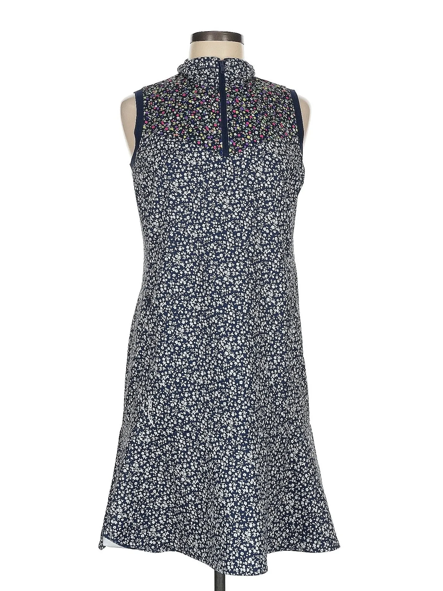 Effortless Fit Tiered Skirt Ralph Lauren RLX Navy & White Floral Print Sleeveless Golf Dress Size M. MSP$168
