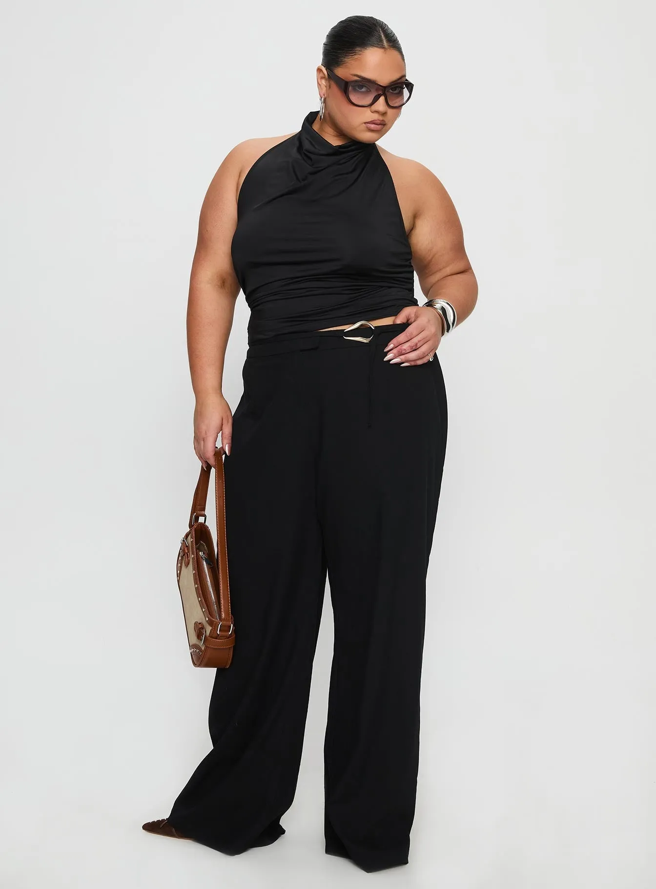 relaxed shape Water-resistant Lucetta Wide Leg Pant Black Curve