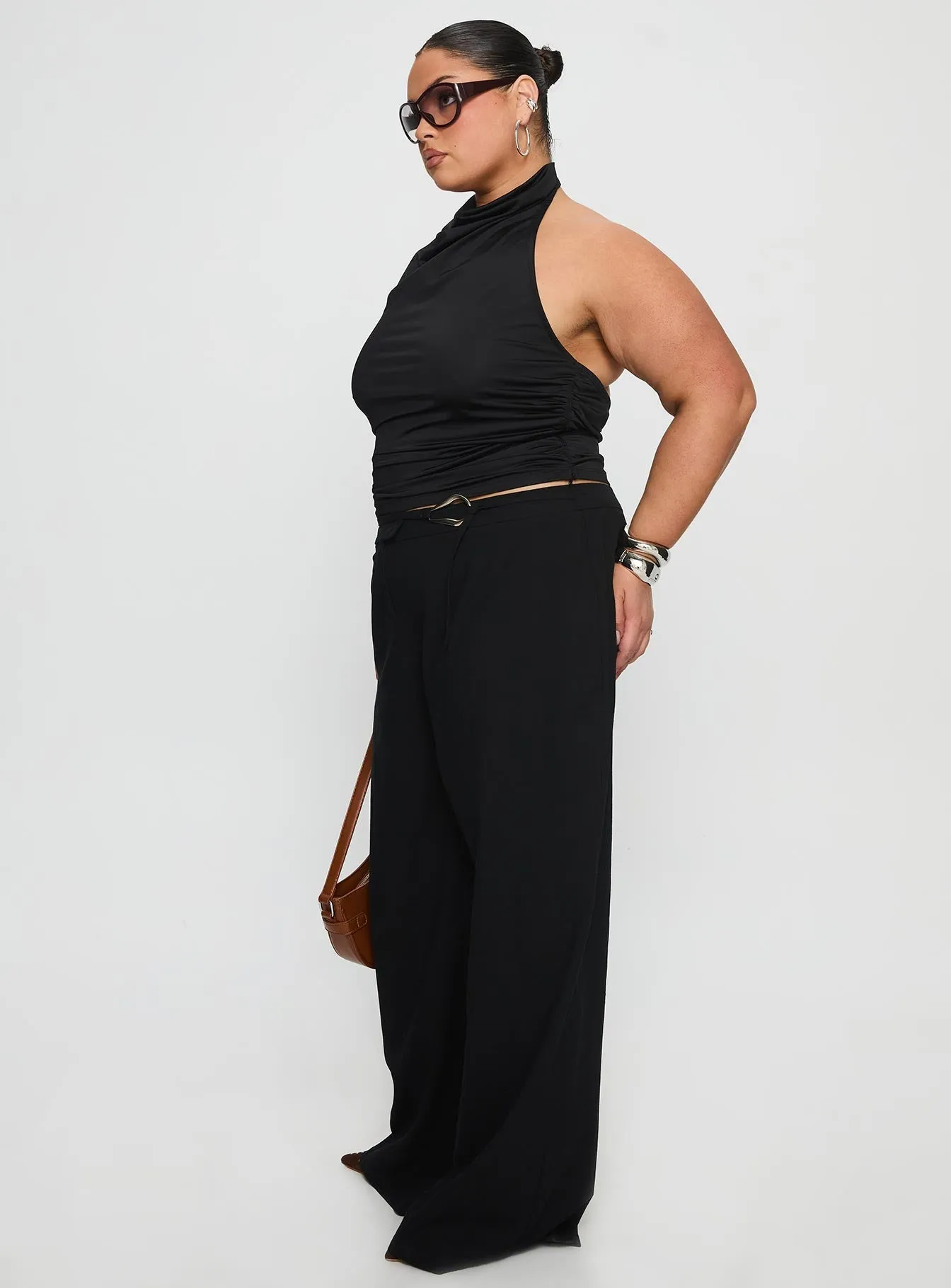 Lucetta Wide Leg Pant Black Curve Relax Fit Design Moisture Lock Technology
