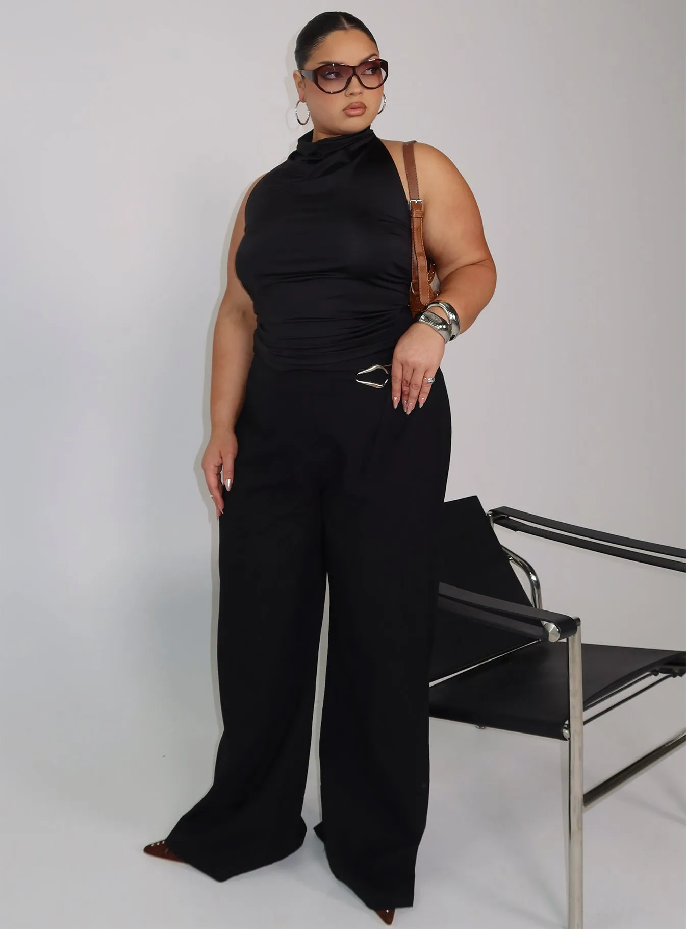 Water resistant coating Lucetta Wide Leg Pant Black Curve