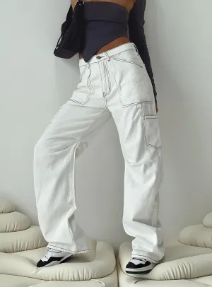 Refined fit Miami Vice Mid Rise Straight Leg Cargo Pants White