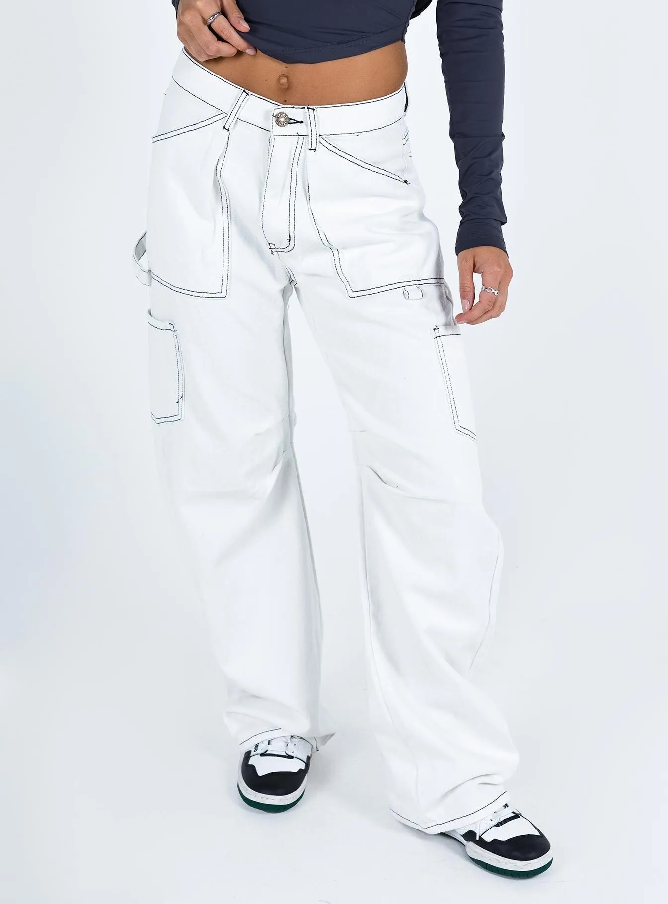 Warm Layer Modular Pocket System Miami Vice Mid Rise Straight Leg Cargo Pants White