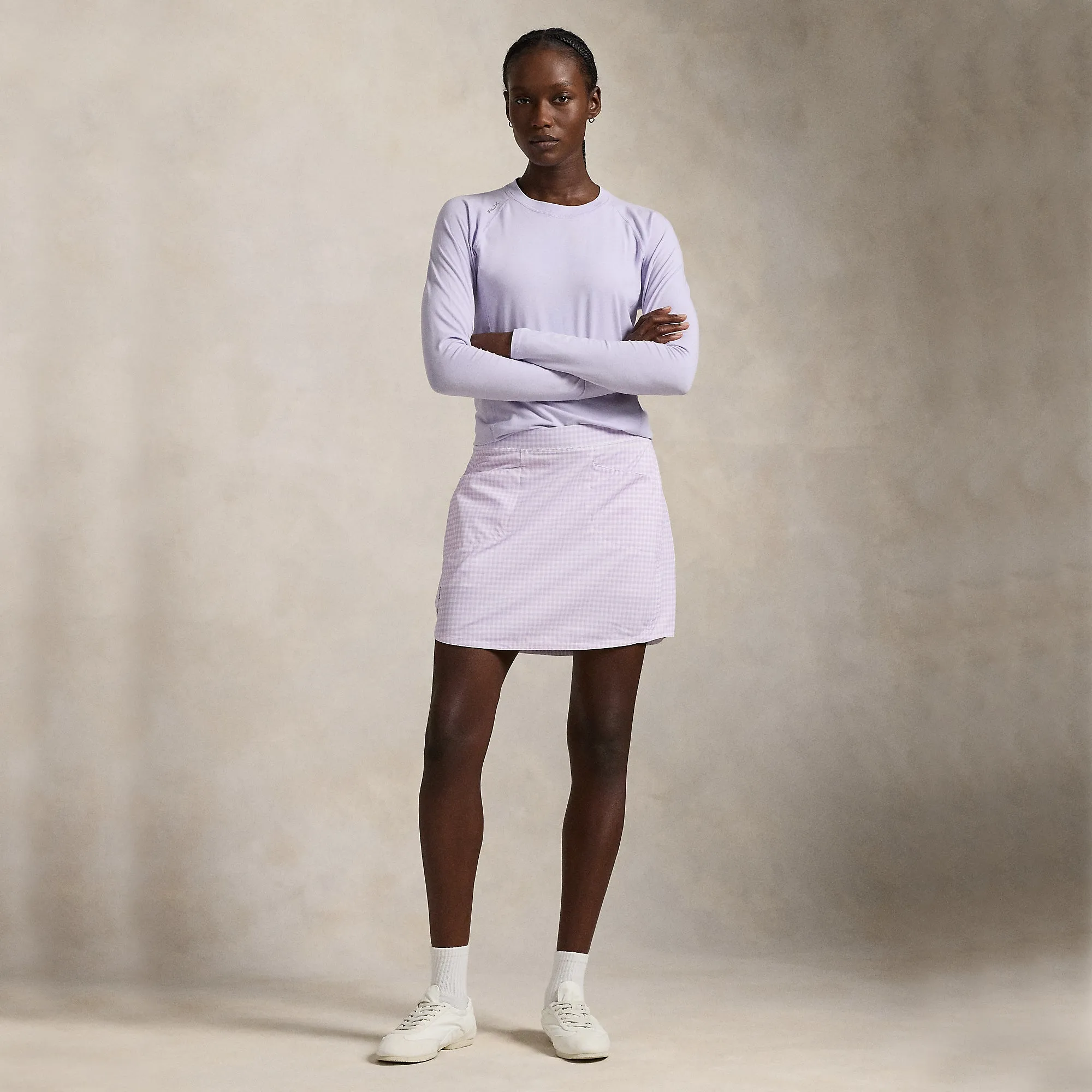 Affordable Fashion High low hem RLX Ralph Lauren Women's 17" Printed Aim Skort - Mini Gingham Purple