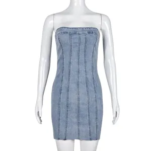 Soft and Relaxed Fashion Backless Tube Denim Dress Summer Sexy Y2K Slim Short Dresses For Women Clothing