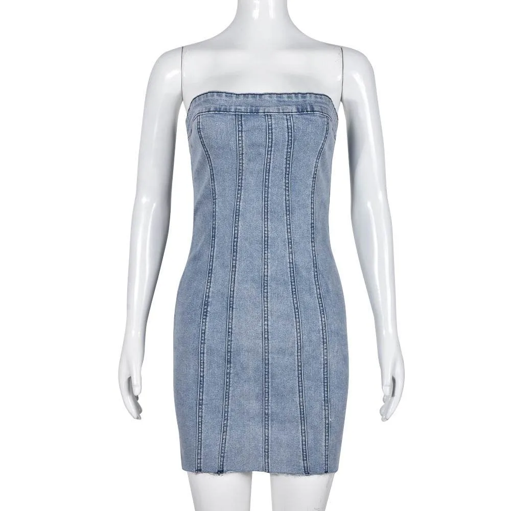Soft and Relaxed Fashion Backless Tube Denim Dress Summer Sexy Y2K Slim Short Dresses For Women Clothing