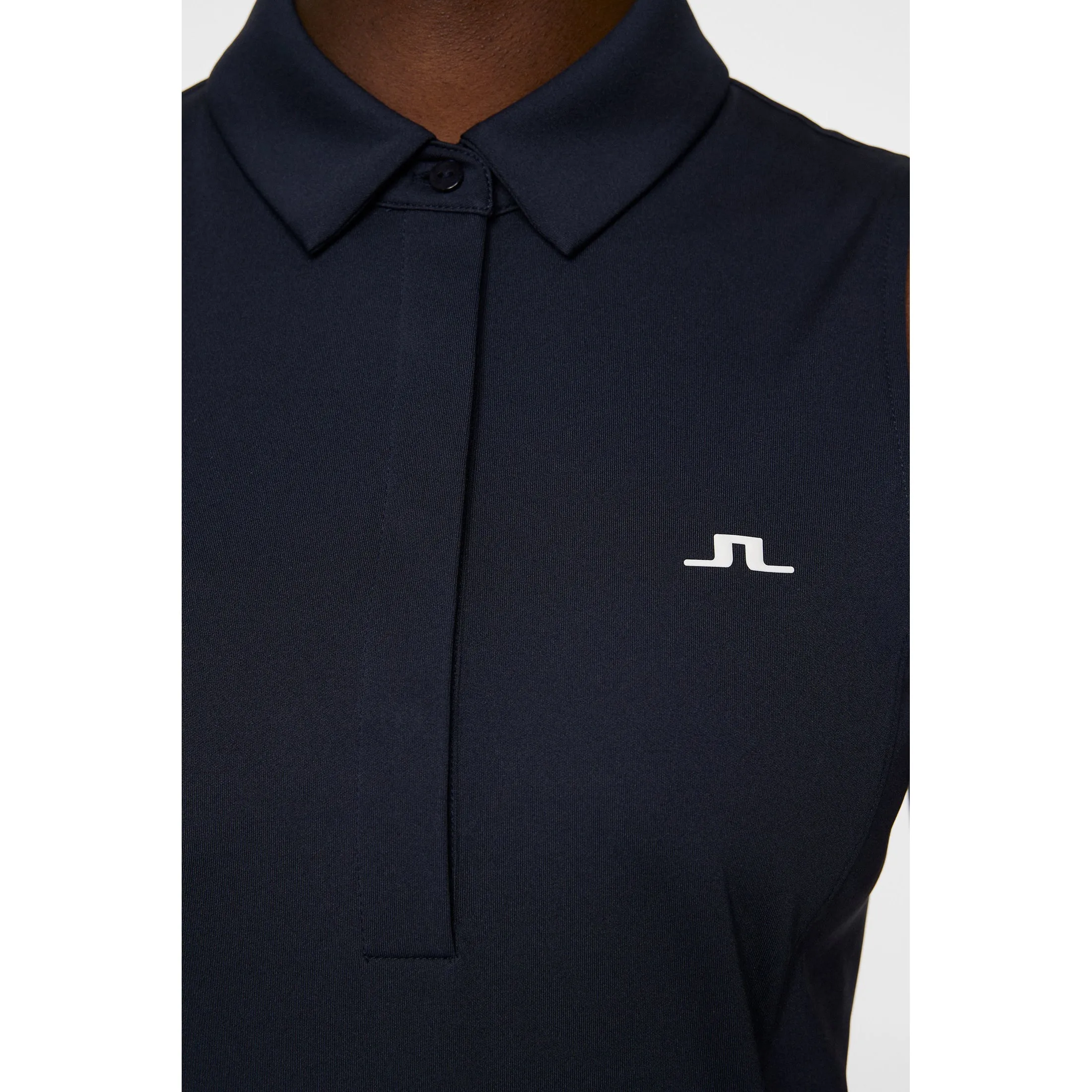 J.Lindeberg Women's Dena Sleeveless Golf Polo Shirt - JL Navy Ventilated Back Panel Mature Charm