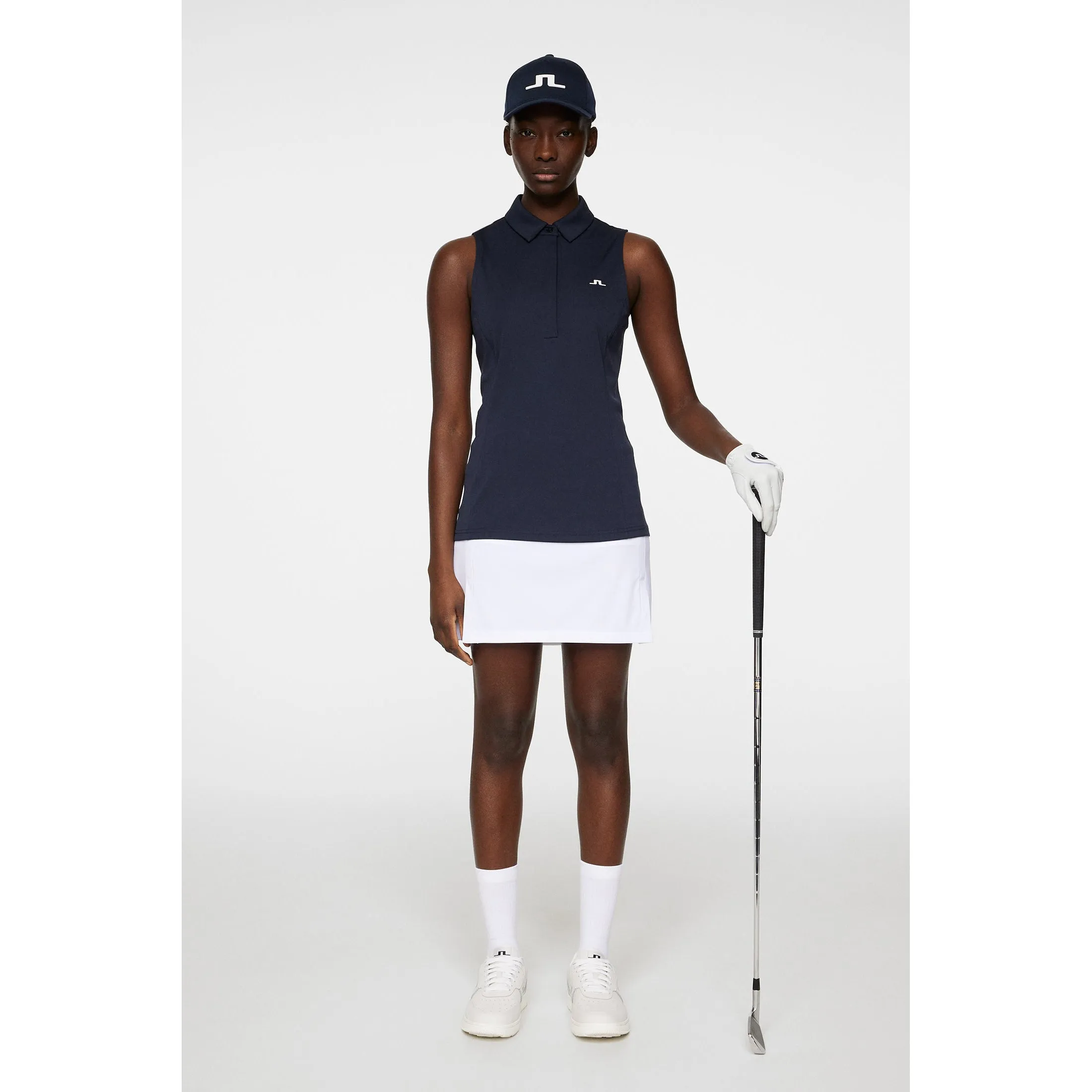 J.Lindeberg Women's Dena Sleeveless Golf Polo Shirt - JL Navy Snow Core