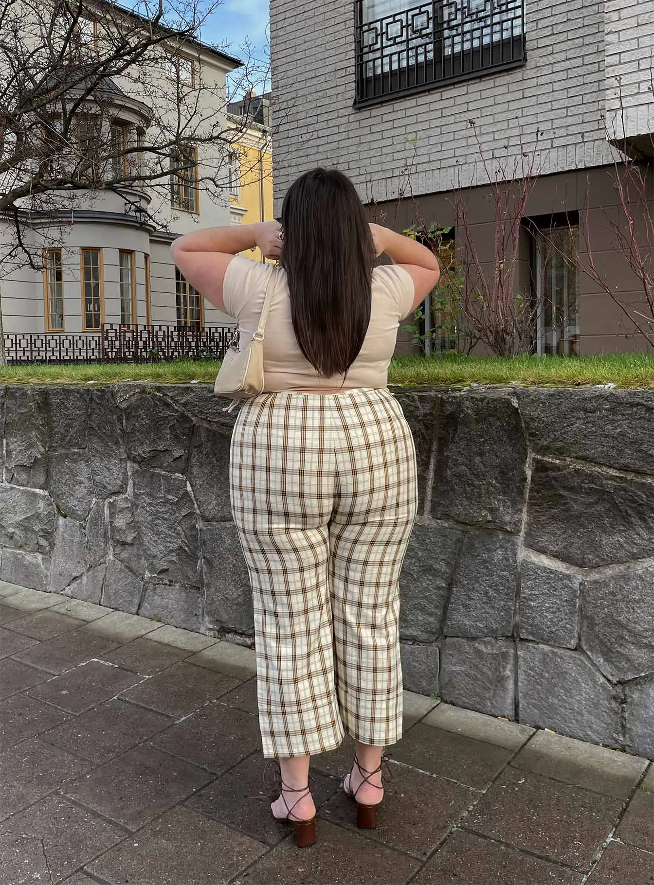 No Iron Euros Pants Yellow Check Curve