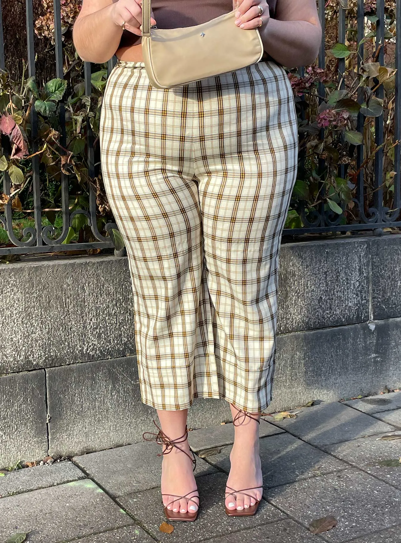 Euros Pants Yellow Check Curve Sporty Stretch Fit