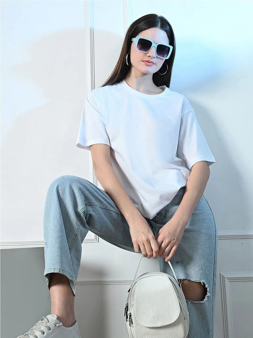 Relaxed Comfort Wear Timeless 100% Cotton Solid T-shirt - White