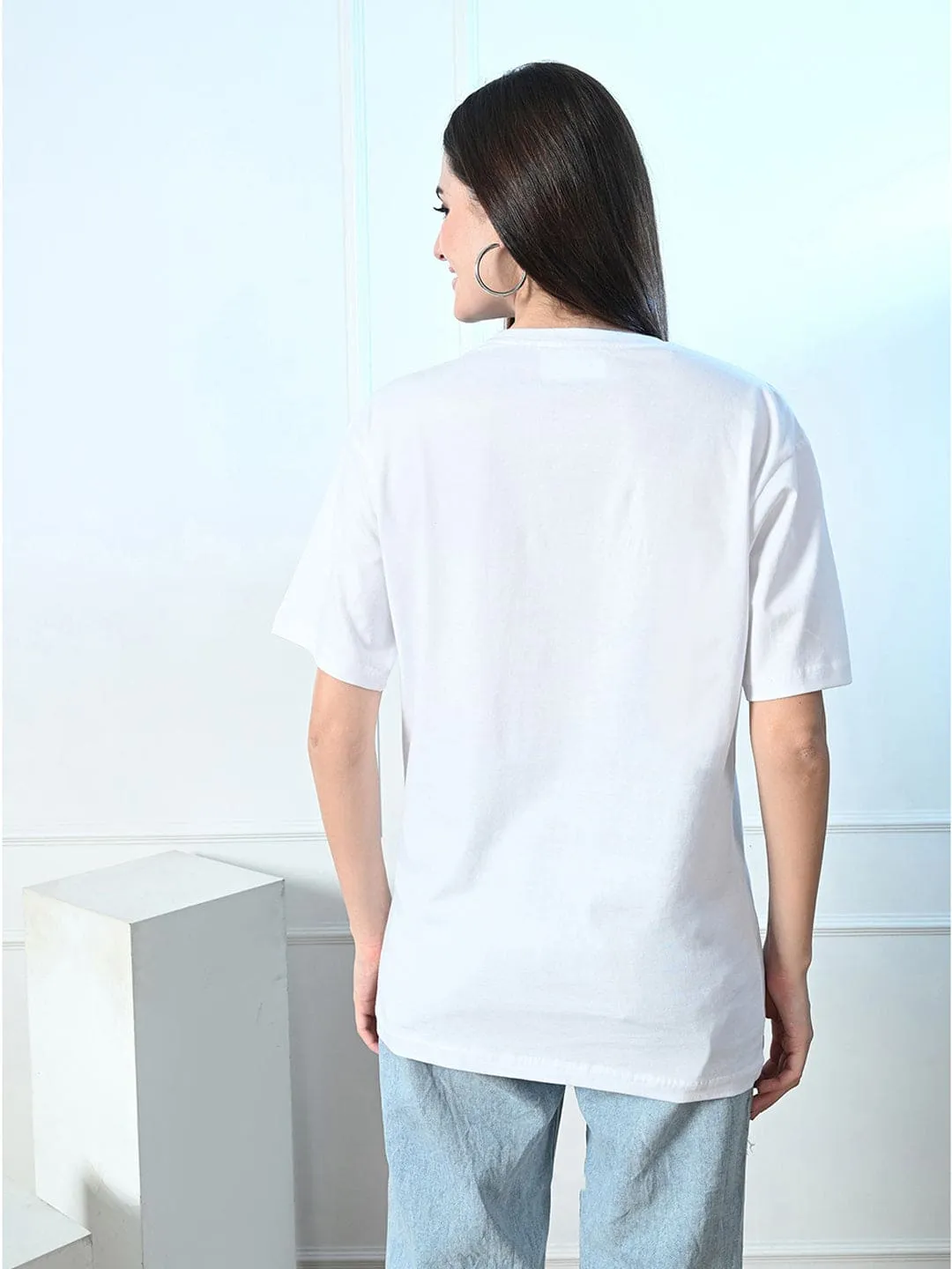 Roomy Waistband Non Restrictive Fit Timeless 100% Cotton Solid T-shirt - White