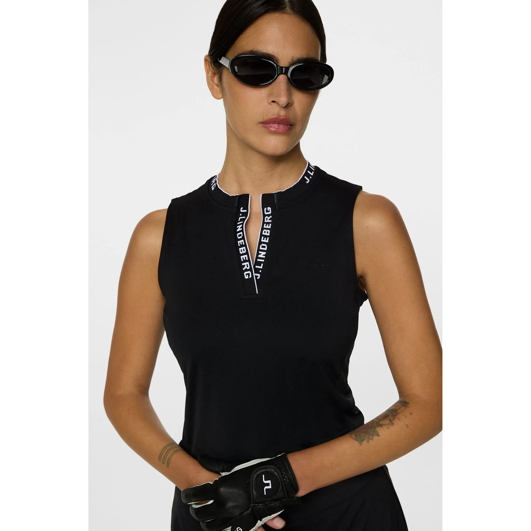 Recycled materials Joy Ease J.Lindeberg Women's Leya Sleeveless Golf Shirt - Black