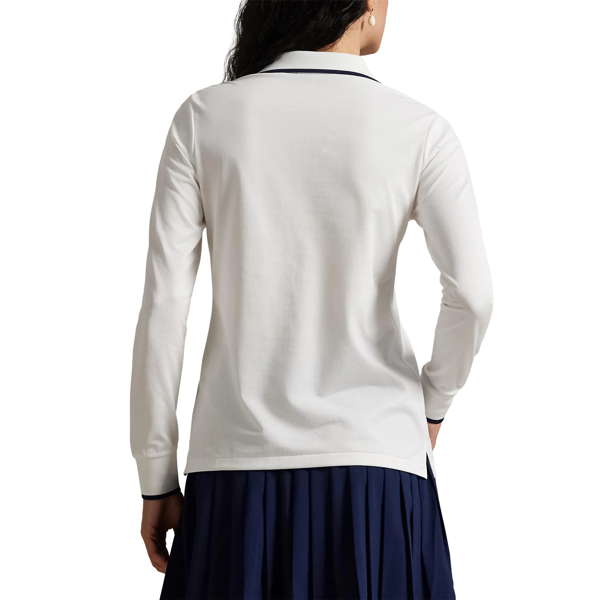 RLX Ralph Lauren Women's Tour Pique Bear Long Sleeve Polo - Ceramic White Matte Fit