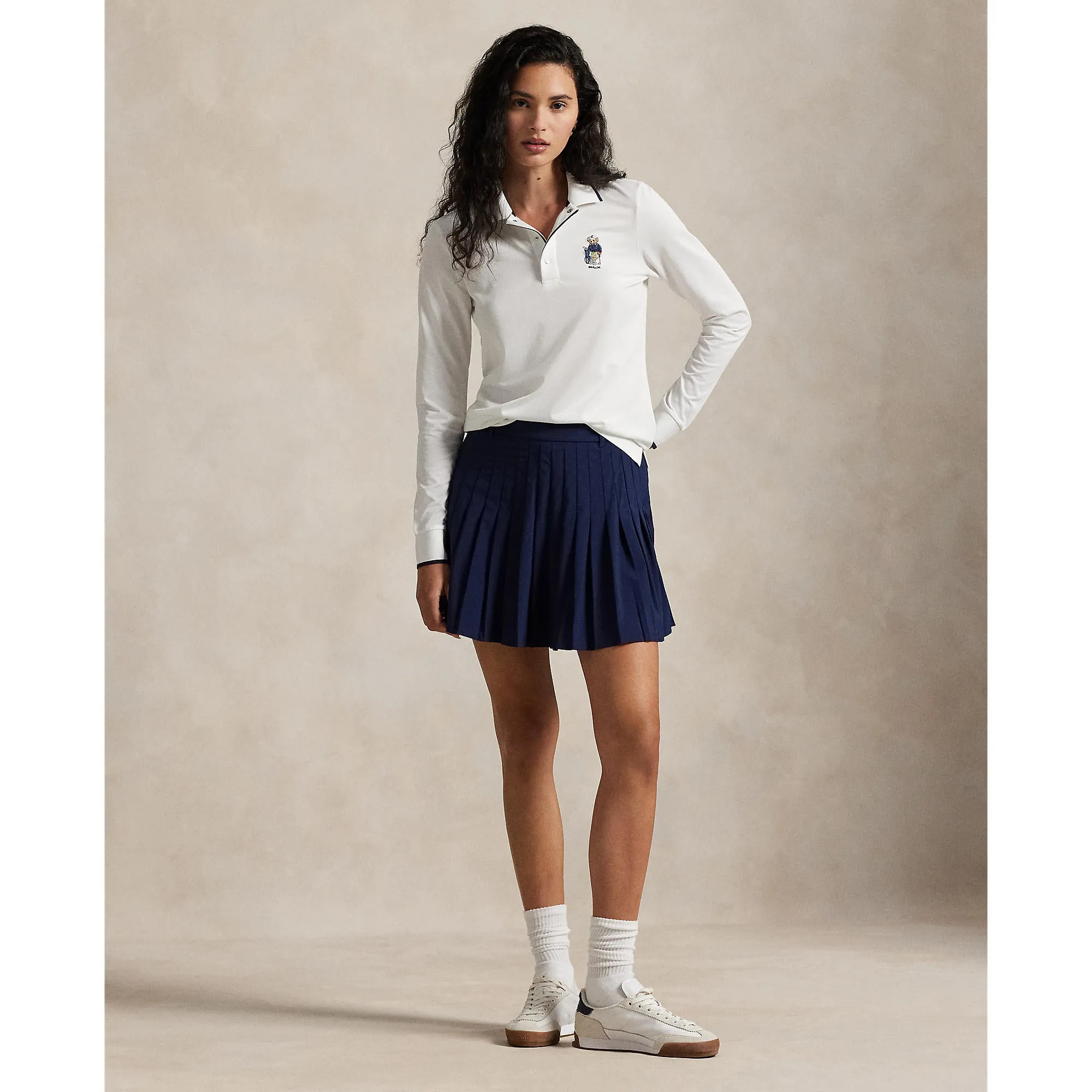 RLX Ralph Lauren Women's Tour Pique Bear Long Sleeve Polo - Ceramic White StaticResistantLining