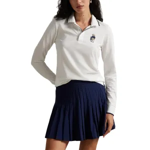 NonIrritating RLX Ralph Lauren Women's Tour Pique Bear Long Sleeve Polo - Ceramic White