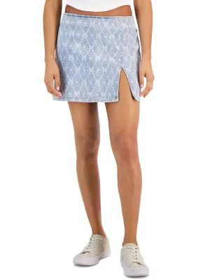 Date night Draped Silhouette Women's Butterfly Printed Washed Denim Skirt,Blue