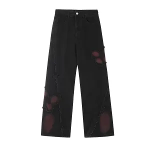 Sweet Cute Butterfly Wash Denim Trousers WrinkleResistantClothing EcoFriendlyMaterial