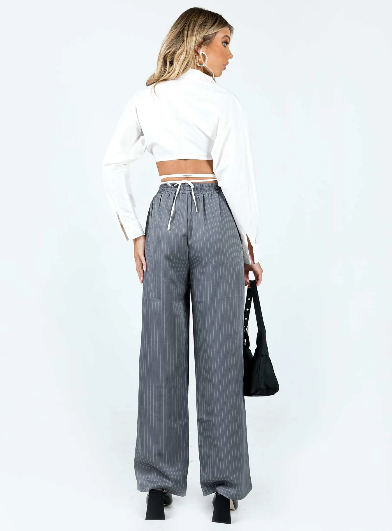Higgins Pants Grey Pinstripe Casual Performance