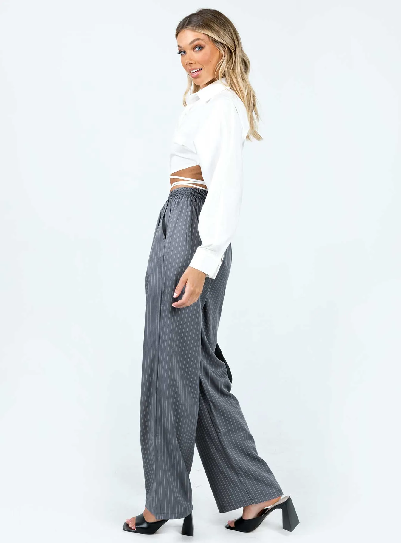 Higgins Pants Grey Pinstripe ElasticWaistband Outdoor Essentials