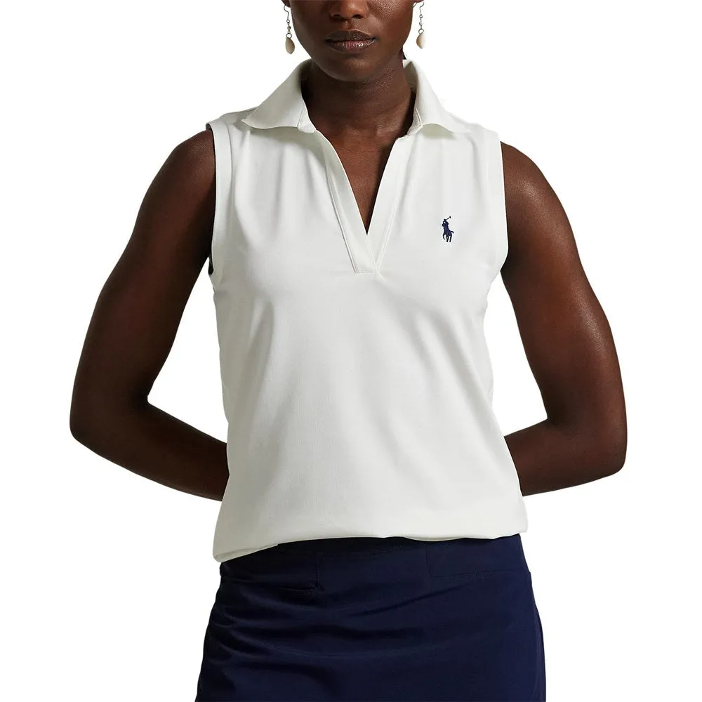 Business Outfit RLX Ralph Lauren Women's Tour Pique V-Neck Sleeveless Polo Shirt - Ceramic White