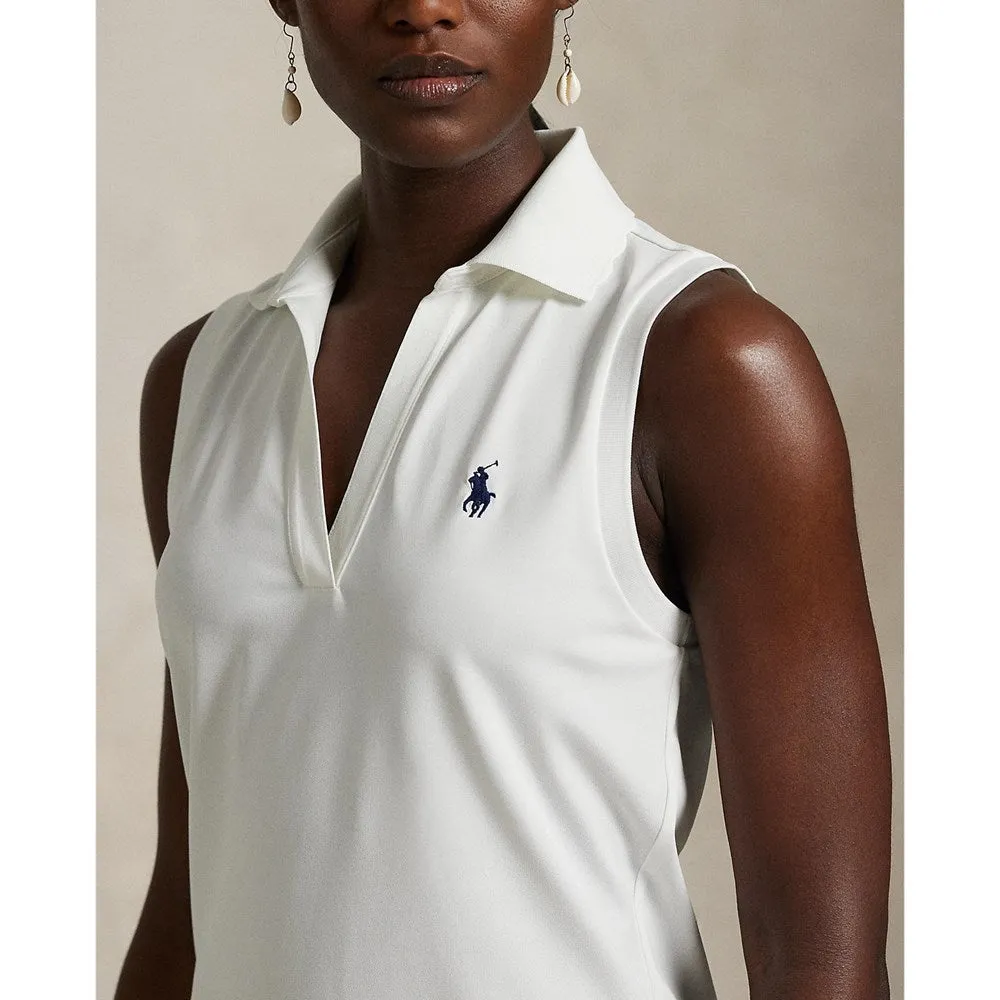 RLX Ralph Lauren Women's Tour Pique V-Neck Sleeveless Polo Shirt - Ceramic White StaticFree Lining
