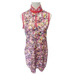 Daily Sports Sleeveless Golf Dress Tropical Flowers in Primary Colors Size M Jewel-Tone Draped Fabric