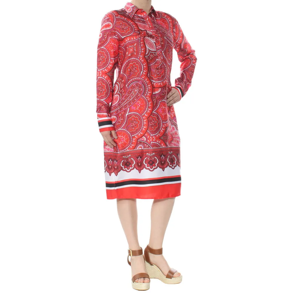 Women's Paisley Satin Shirt dress,Red Free Step