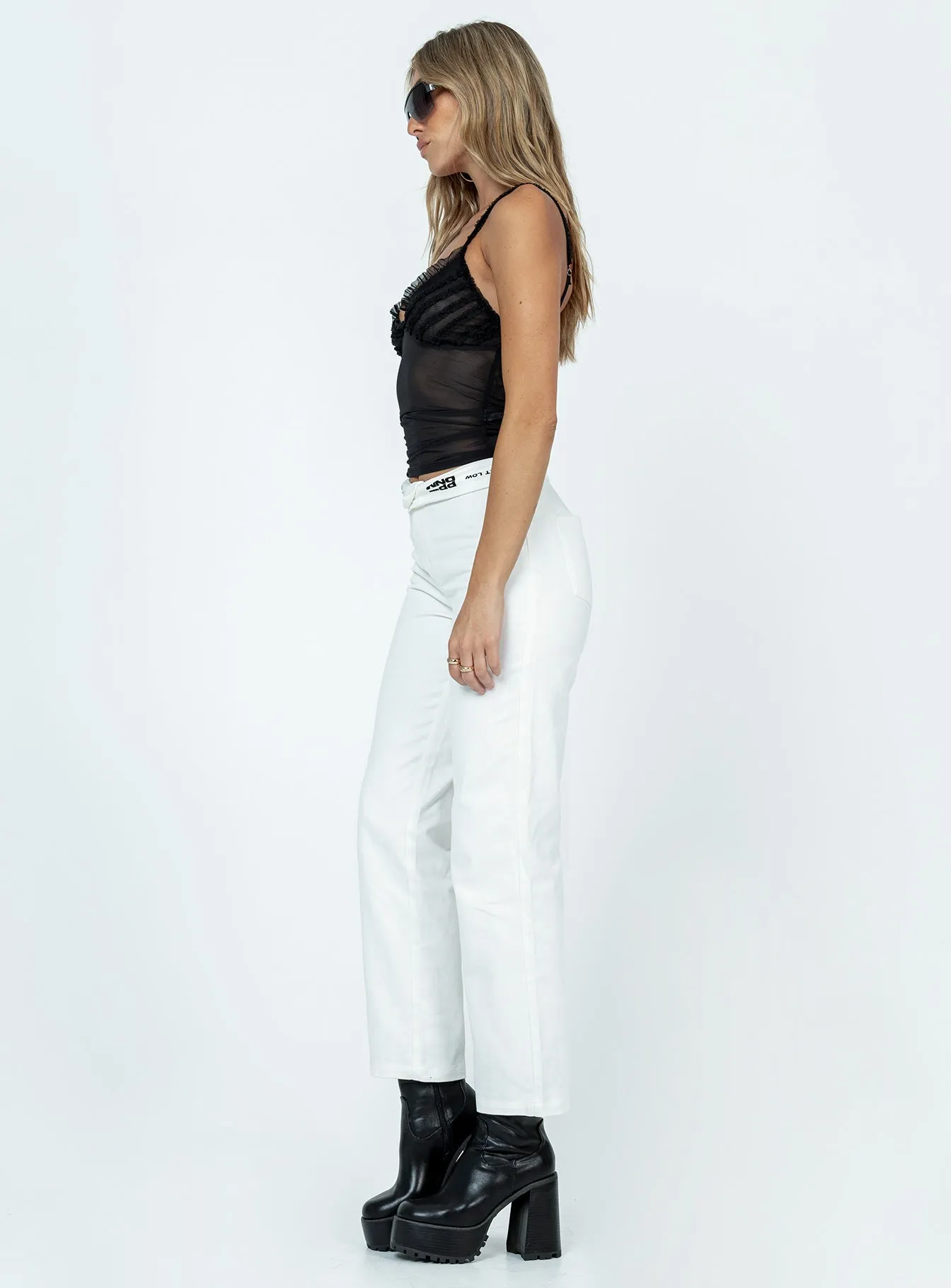 Dava Low Rise Pants White Non Restrictive Cut