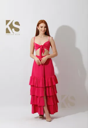 Ombre effect garden party Co-Ord Ruffled Skirt and Tied Top