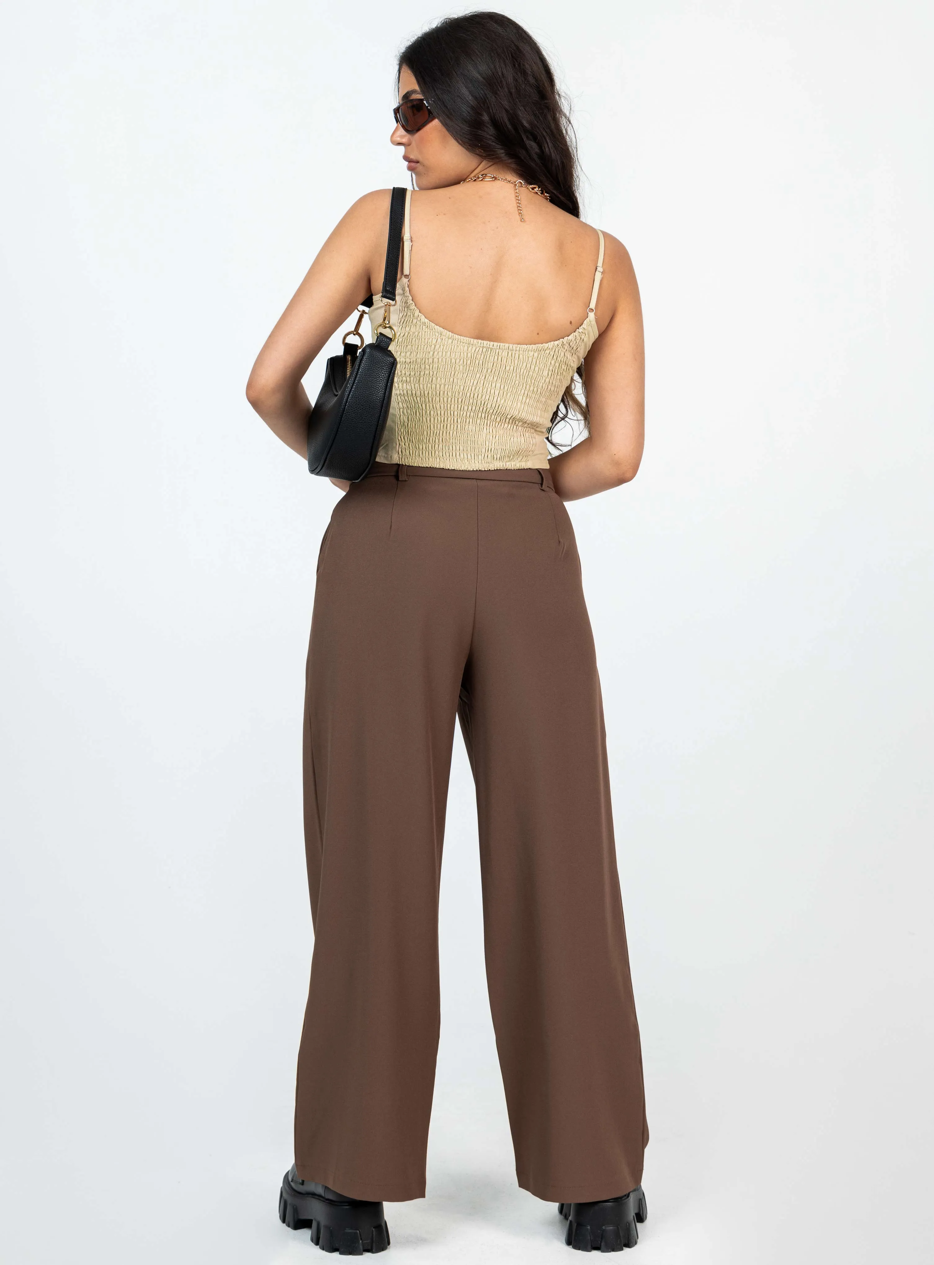Archer Pants Brown Petite Laser Cut Perforations