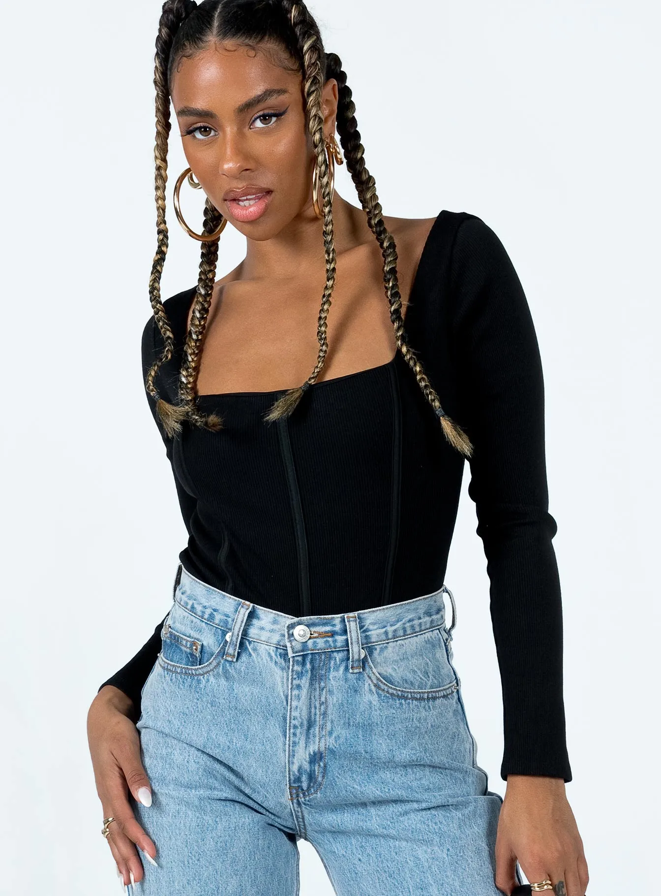 Hassie Long Sleeve Bodysuit Black leopard bodysuit