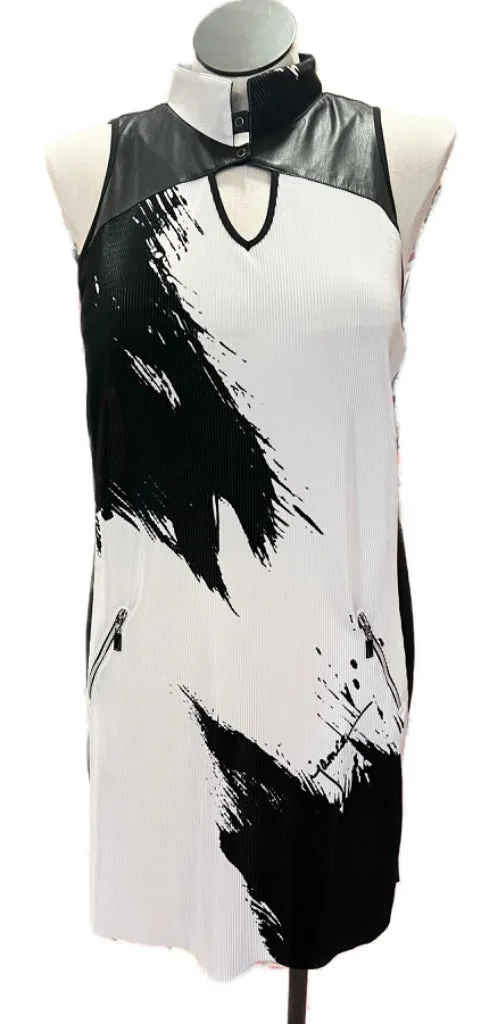 Jamie Sadock White & Black Crinkle Sleeveless Golf Dress Size L. MSP$130 Happy Soul Quick Glam