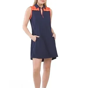 warm tones New Kinona Sport Chip Shot Sleeveless Golf Dress - Navy/Orange Size L