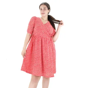 Women's Tie Front Floral Dress Oversized,Red Delicate Edge windproof