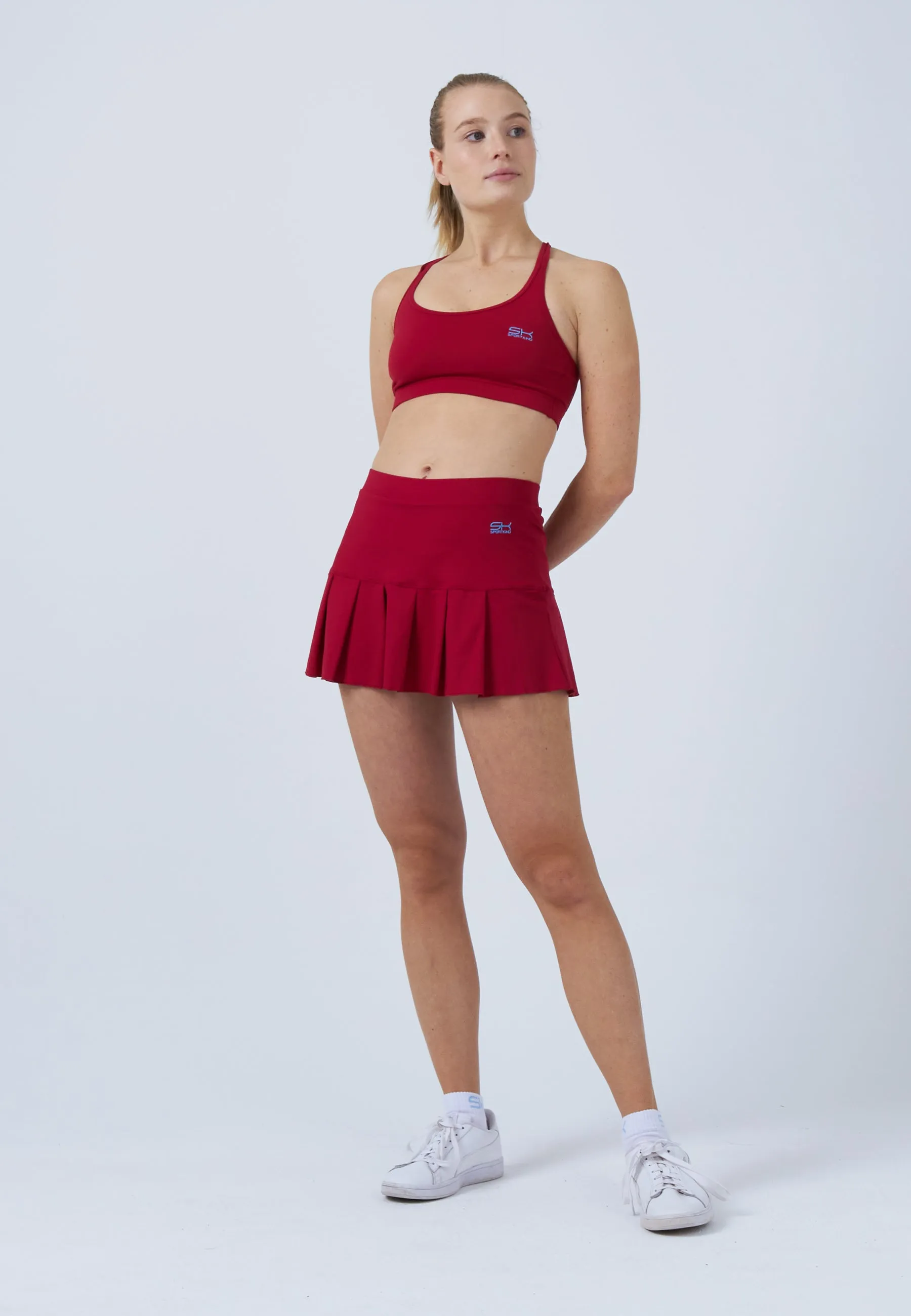 Bold Print Pleated Tennis Skort, bordeaux red