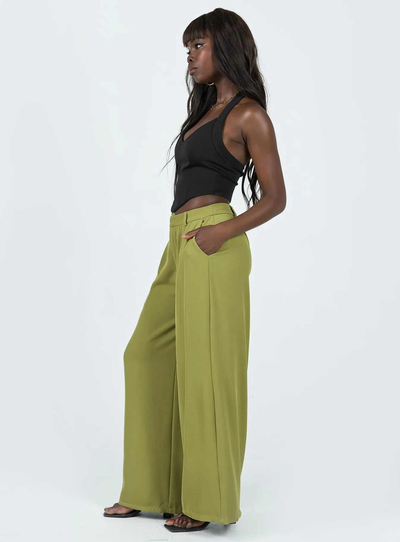 Movement Support Stretch Support Fit Plazzo Wide Leg Pants Khaki