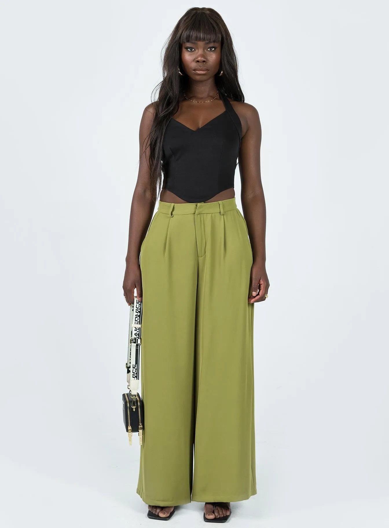 Stretchy Material Plazzo Wide Leg Pants Khaki