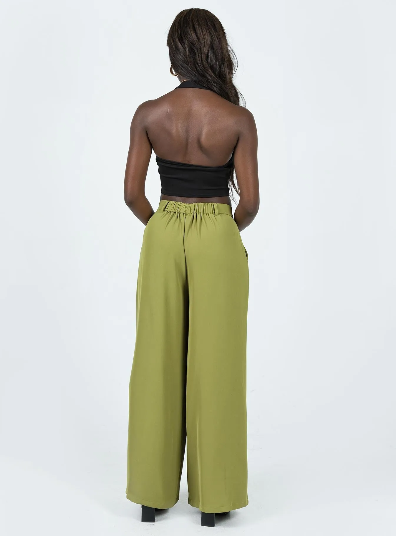Plazzo Wide Leg Pants Khaki LightweightComfort Sporty Comfort
