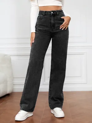 Warm Sweater Easy Fashion High Waist Straight-leg Denim Trousers Women's Washed Light Color