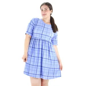 UVProtectiveLayer Slim Form Women's Checked Short Sleeve Dress,Blue