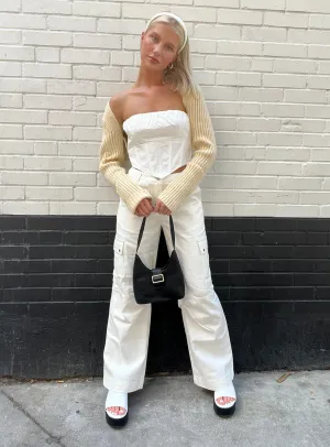 Fallout Mid Rise Cargo Pants White Petite Breathable Waist Airy Feel