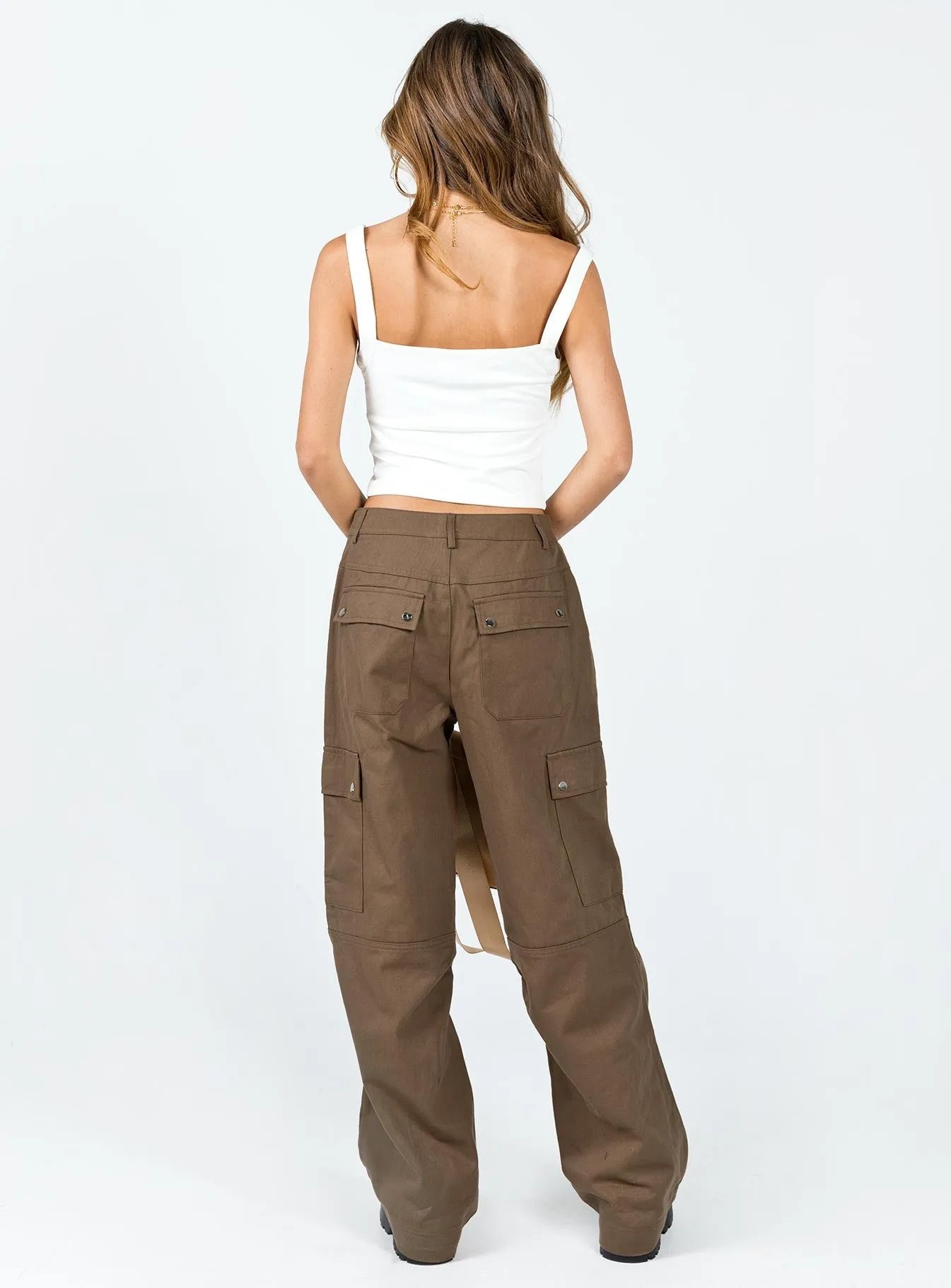 RecyclablePackaging Flexible Leg Fallout Mid Rise Cargo Pants Brown