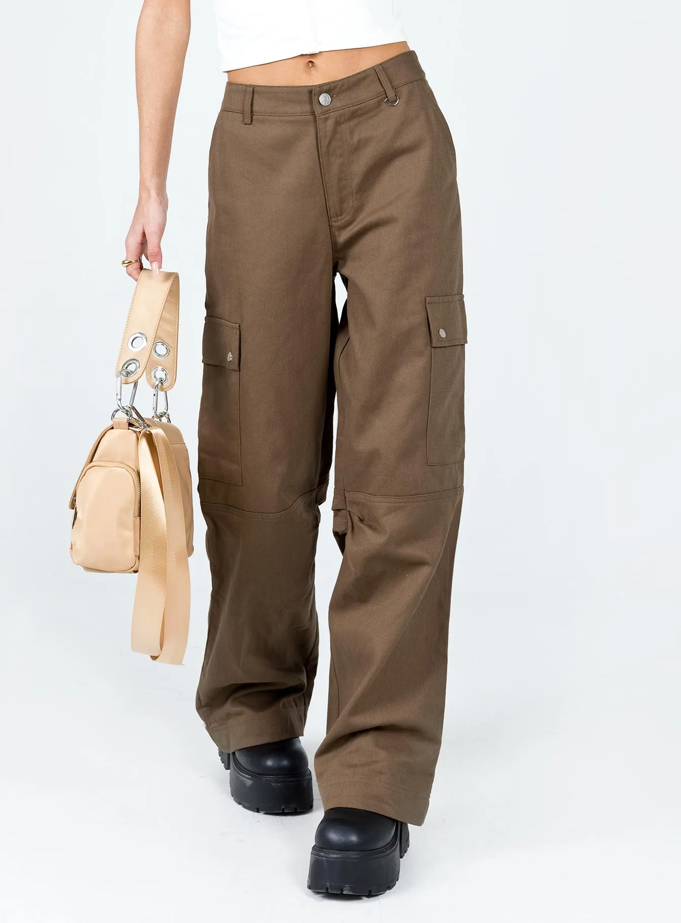 Light Coverage Fallout Mid Rise Cargo Pants Brown