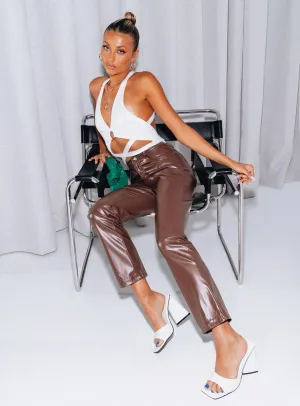 Lillie PU Pants Brown Flexibility Built-In Utility Style