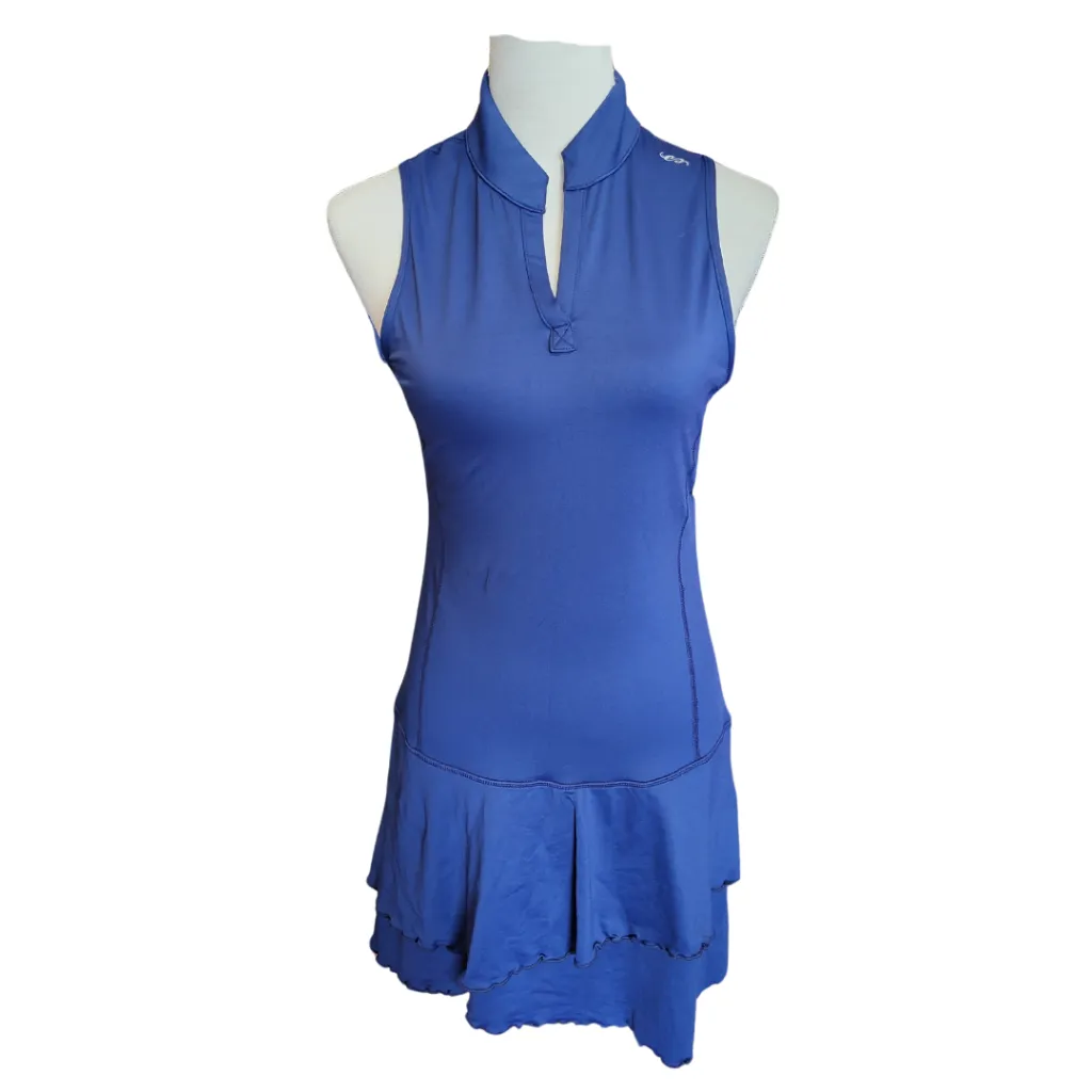 Special-Occasion NEW Ella Belle V-Neck w/Mock Collar Navy Sleeveless Chacha Dress w/Tiered Skirt Size M