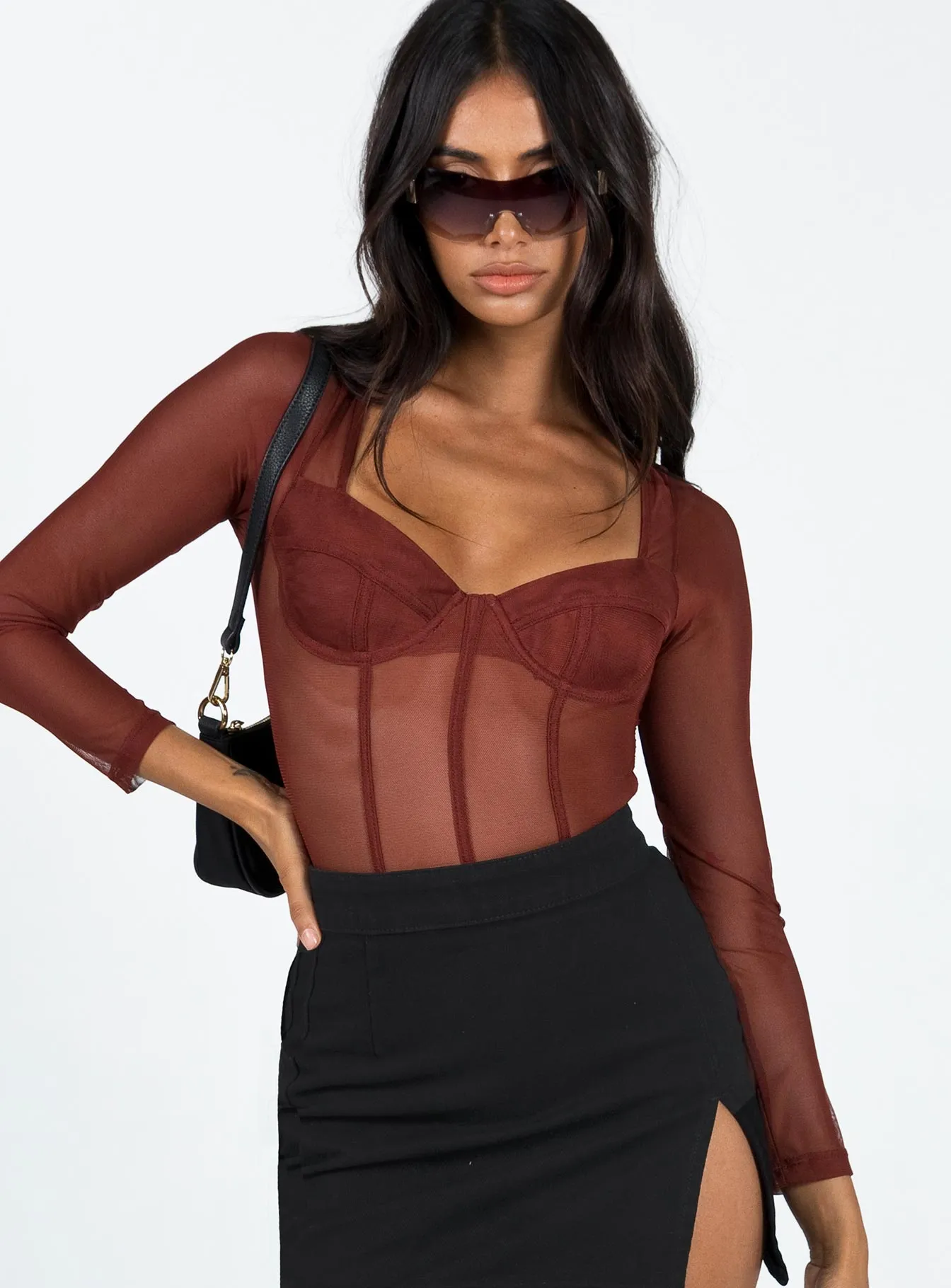 intimate bodysuit off shoulder bodysuit Leonie Bodysuit Brown